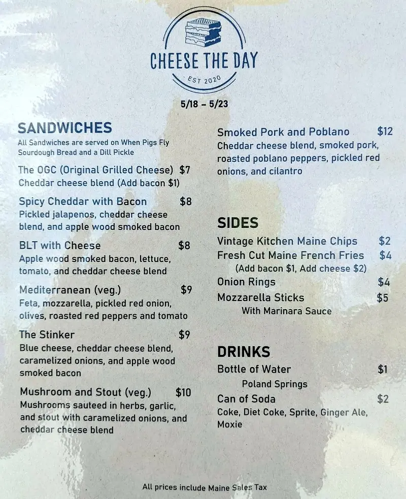 Cheese The Day Food Truck Menu
